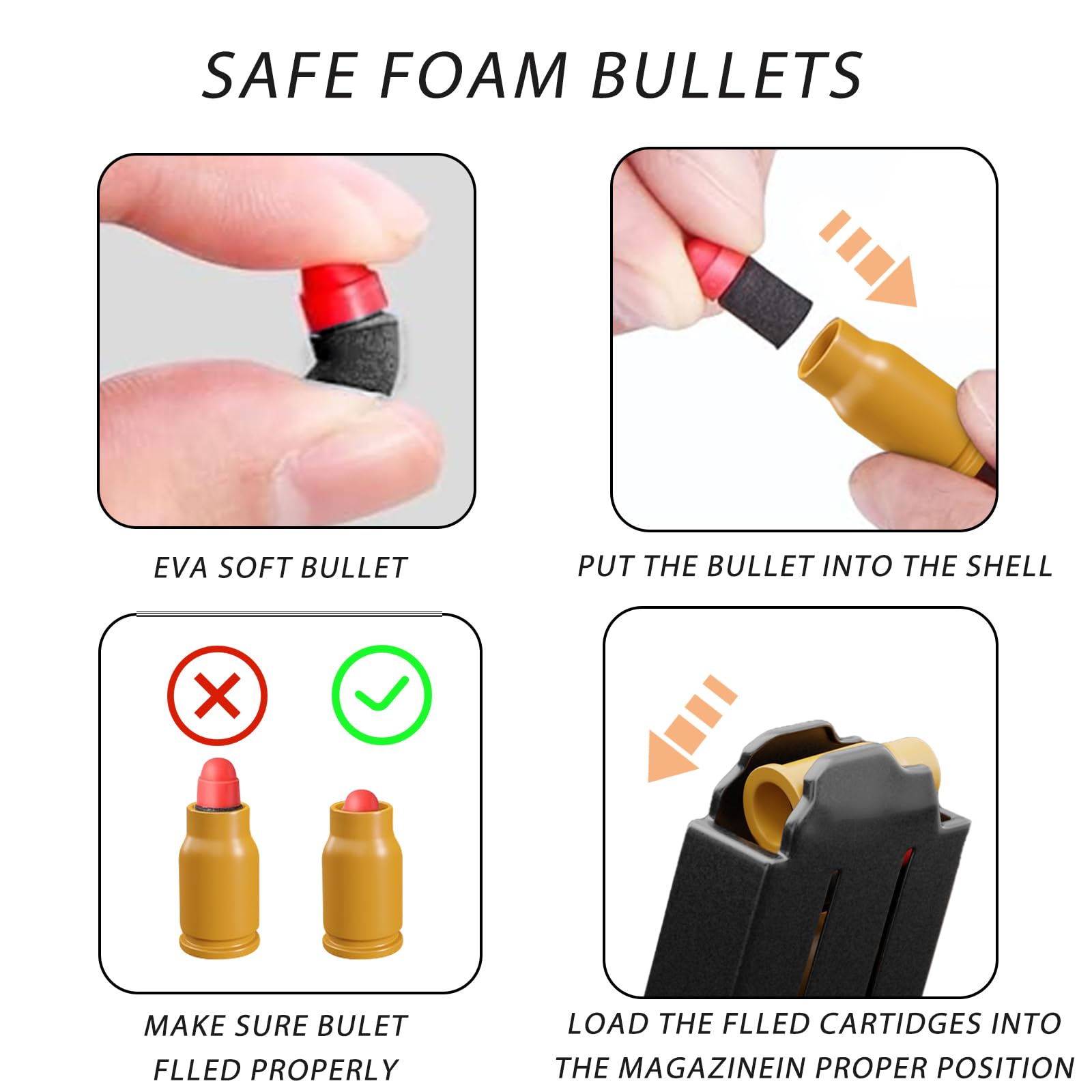 Soft Foam Bullet Toy Gun Ammo Refill Kit - 100 EVA Foam Bullets + 56 Shells for Safe Kids Play | Educational STEM Toy Accessories for Nerf Guns & Outdoor Shooting Games