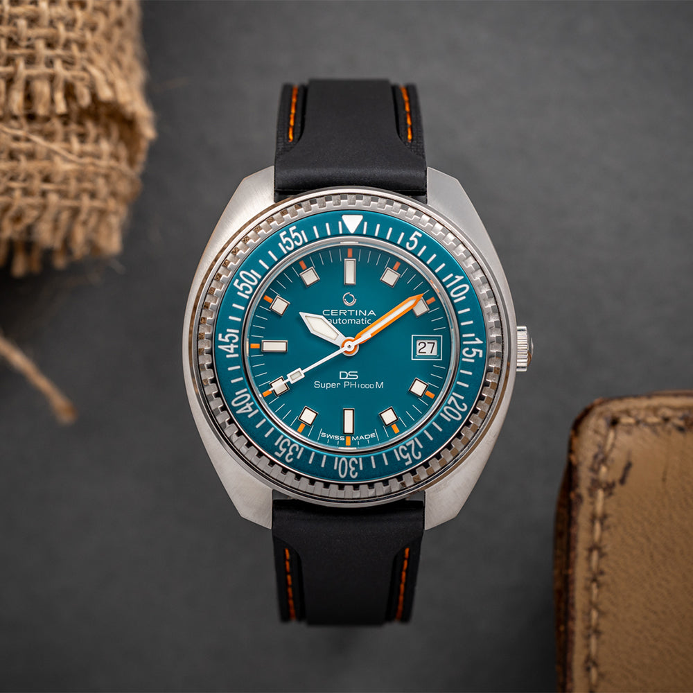 DS Super PH1000M STC 43.5mm Turquoise Dive Watch with Rubber Strap - Perfect for Scuba Diving, Water Sports & Everyday Wear
