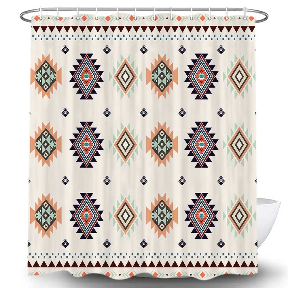 Aztec Western Shower Curtain Set - 72x72 Inch Beige Southwestern Tribal Native American Fabric Bathroom Decor with Hooks | Bohemian Southwest Style for Bathroom & Restroom | Perfect for Southwestern Themed Homes, Guest Bathrooms, and Spa Retreats