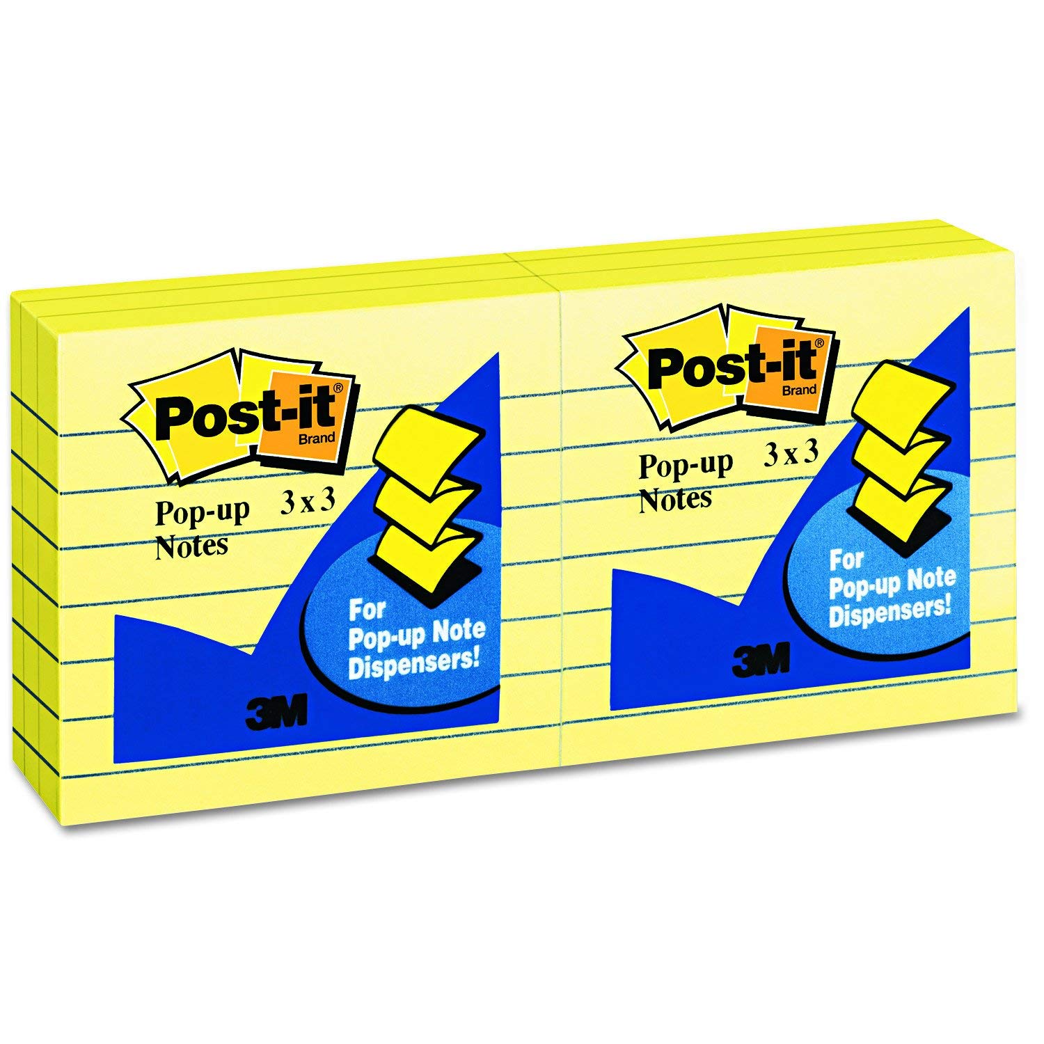 Post-it Pop-up Notes R335YW Original Canary Yellow Refill Pads - 3x3 Inch Lined Sticky Notes, 100 Sheets per Pad (6 Pads Pack of 8) - Perfect for Office, School, and Home Organization