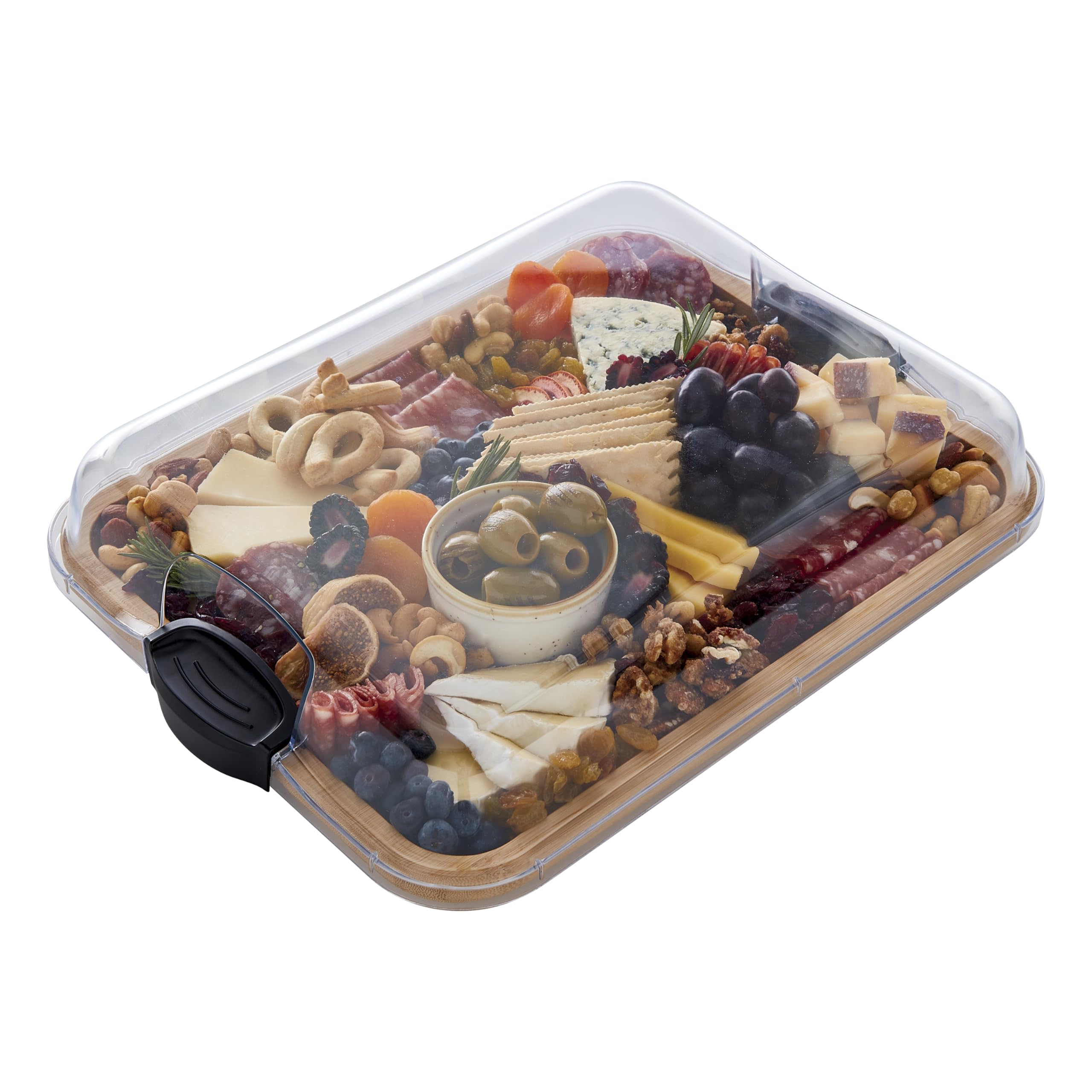 Premium Bamboo Cutting Board with Locking Lid & Handles – Ideal for Charcuterie, Snacks, Food Prep – Perfect for Kitchen, Entertaining & Gifts
