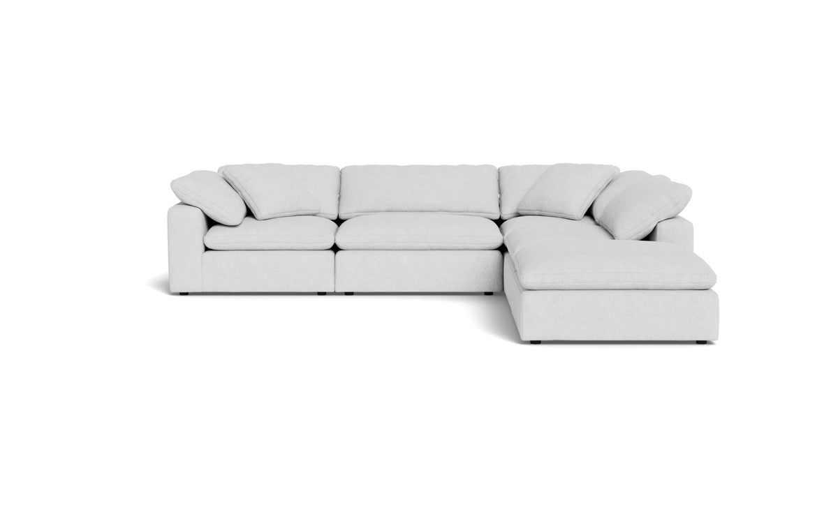 Fluffy 4-Piece Sectional Sofa with Ottoman - Modern L-Shaped Couch Set for Living Room, Family Room & Apartment - Soft Fabric Upholstery, Comfortable Seating for Relaxing & Entertaining