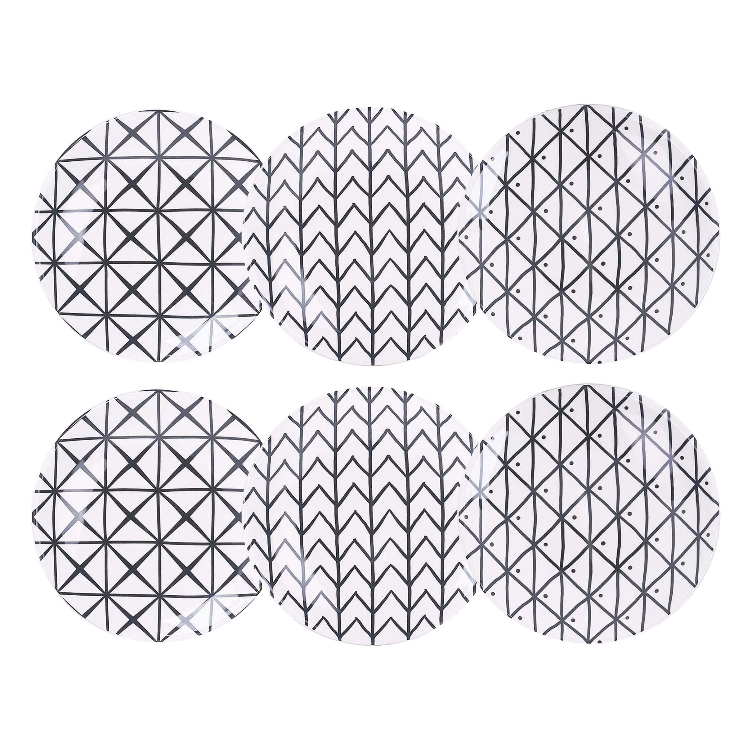 6 Inch Black and White Ceramic Appetizer Plates - Set of 6, Microwave & Dishwasher Safe Salad, Snack, Dessert Plates for Party, Wedding, Restaurant & Home Dining