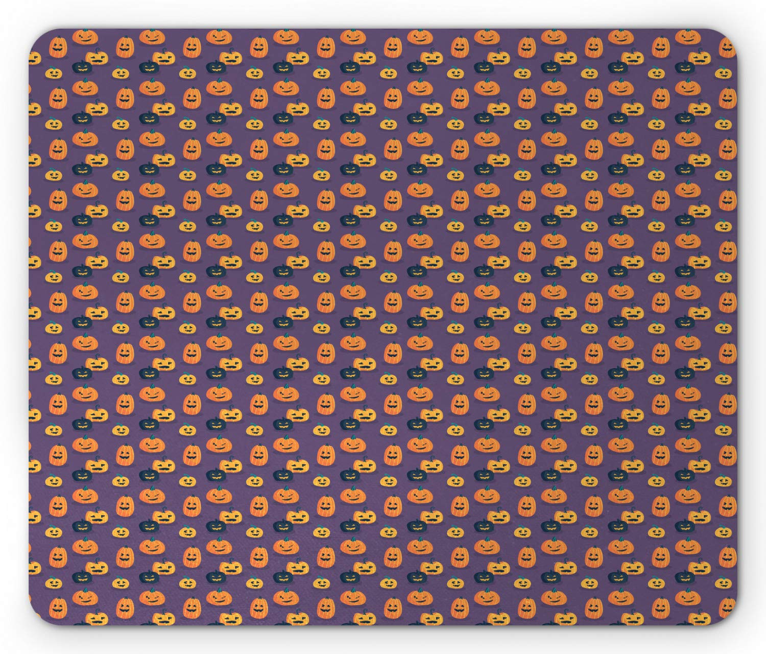 Ambesonne Halloween Mouse Pad - Spooky Pumpkins Funny Evil Harvest Day of The Dead Design, Non-Slip Rubber Mousepad for Office & Gaming, Standard Size Orange & Violet - Perfect for Halloween Decor & Computer Accessories