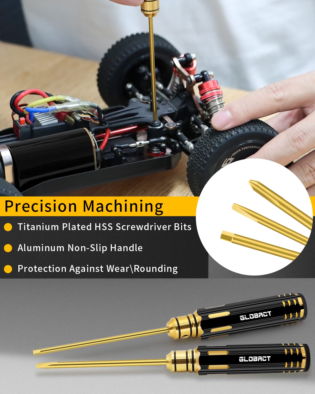 **GLOBACT 26Pcs RC Repair Tool Kit - Hex Driver Set, Screwdriver Kit, Pliers, Wrench, Screw Tray & Body Reamer for 1/8 1/10 RC Cars (Slash, Axial, Arrma, Redcat, Losi) - Perfect for RC Car Maintenance & Upgrades**