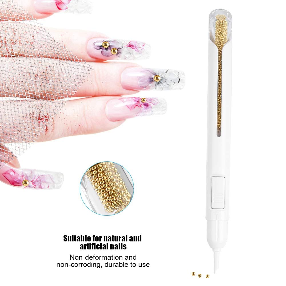 **Metal Nail Art Pen with Beads - DIY Manicure Decorations & Nail Design Kit for Professional Nail Art (Gold) | Perfect for Nail Salons, Home Manicures & Creative Nail Designs**
