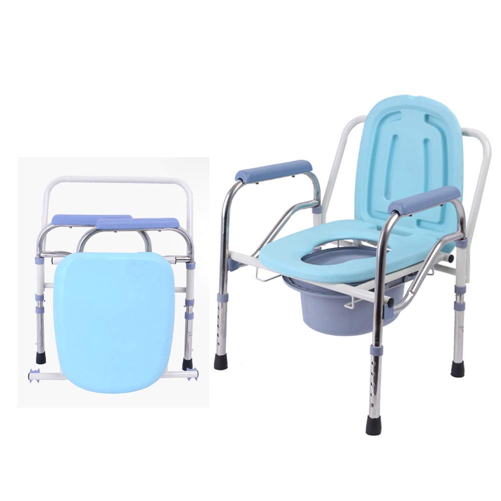 Adjustable Height Medical Folding Commode Chair - Anti-Skid Shower & Bedside Toilet Seat with Heavy Duty Splash Guard & Removable Bucket - Ideal for Elderly Care, Post-Surgery Recovery & Bathroom Safety