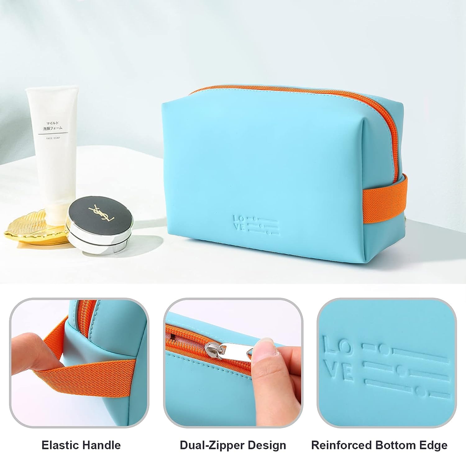 FASTUNBOX Large Capacity Waterproof Cosmetic Travel Bag - Makeup Organizer Storage Pouch for Women, Sky Blue (Small) | Perfect for Air Travel, Gym & Weekend Getaways