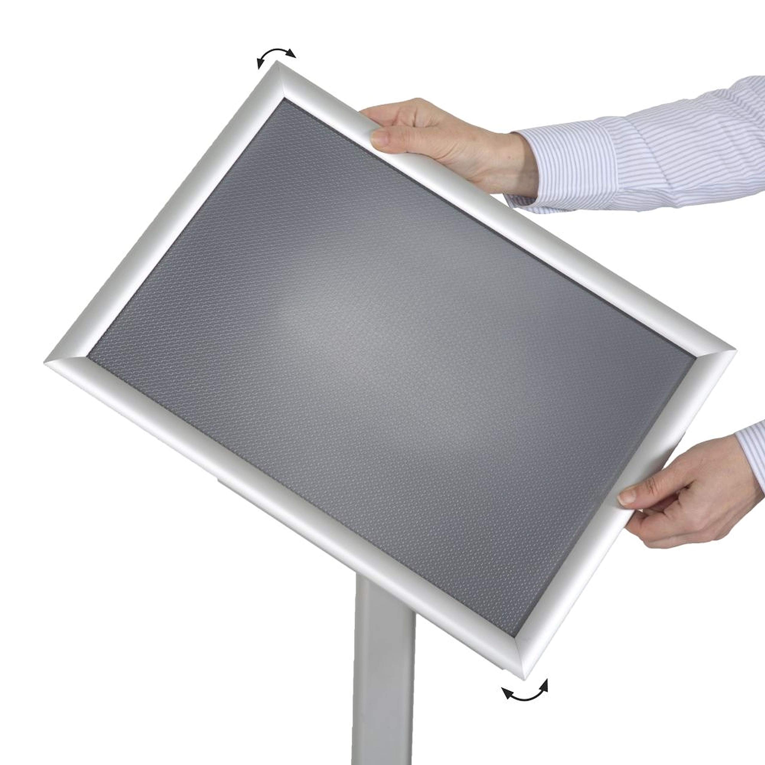 8.5x11 Inch Silver Aluminum Floor Standing Sign Holder - Front Loading Brochure & Poster Display for Retail, Restaurants & Events | M&T Displays Decorative Pedestal with Easy Open Design