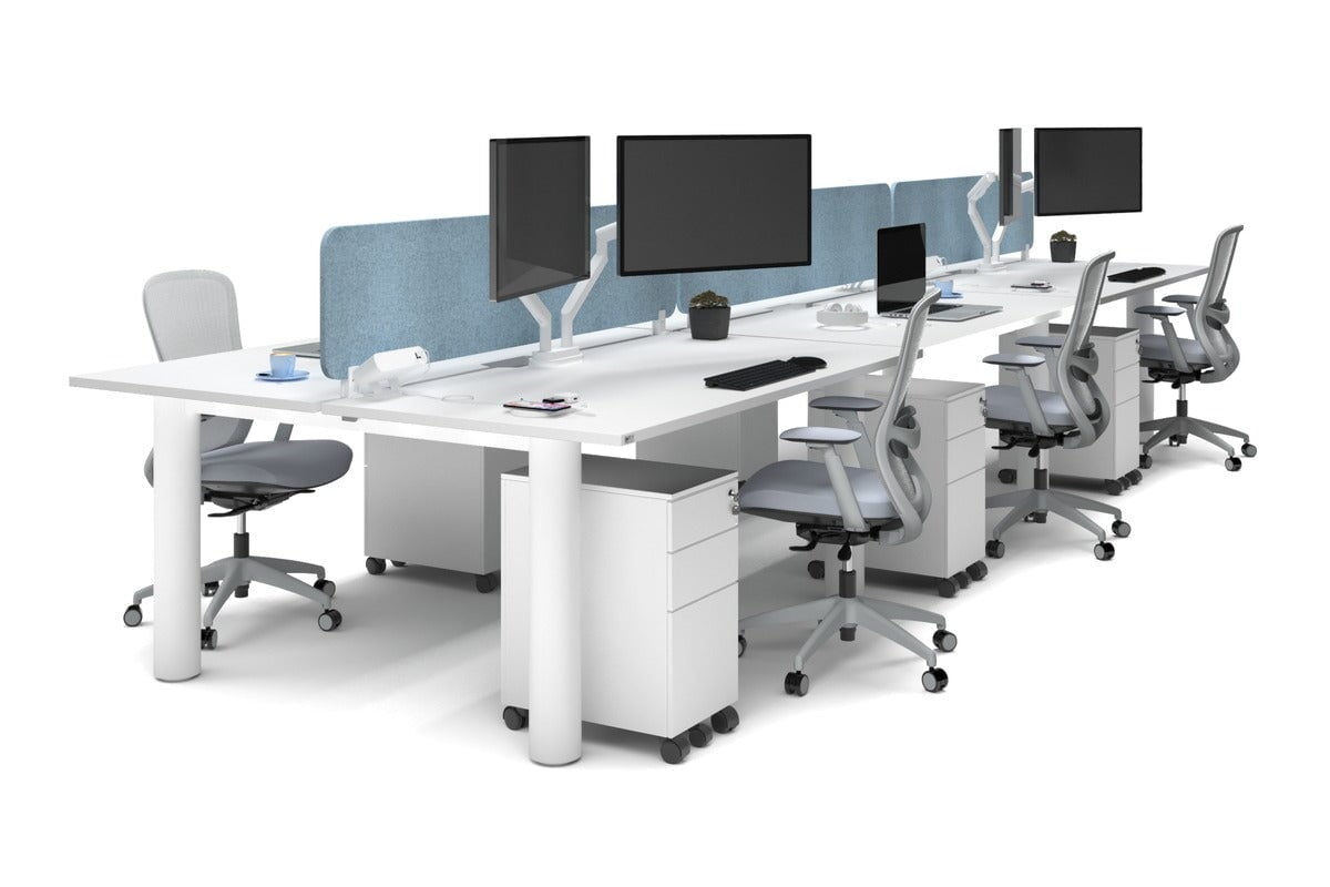 Quadro Cylinder Leg 6-Person Office Workstation Desk - 1600L x 800W with Cable Management Scallop - Perfect for Open Office Layouts & Collaborative Workspaces