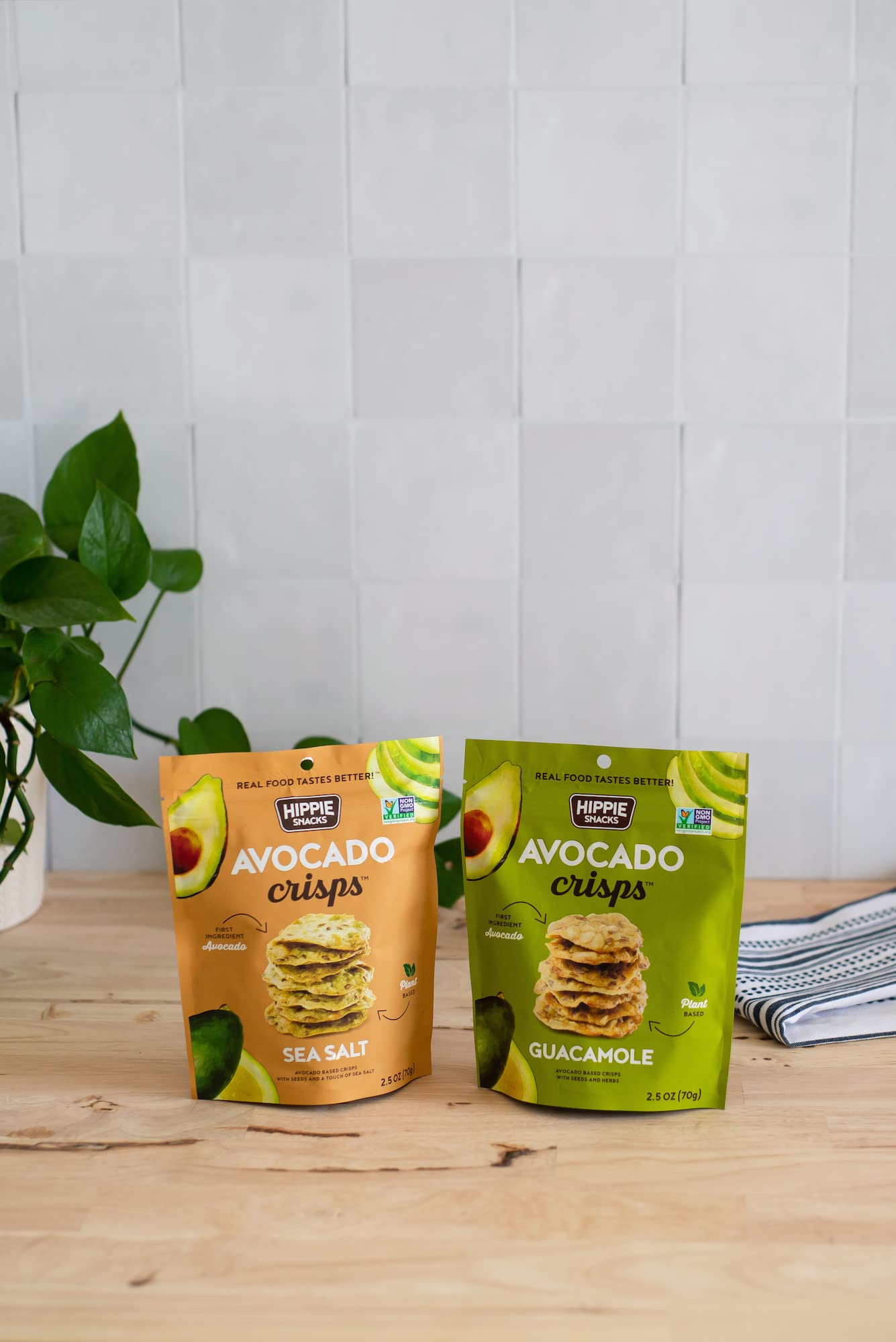 Hippie Snacks Avocado Crisps Variety Pack - Plant-Based, High Protein, Gluten Free Healthy Snacks - 2 Sea Salt & 2 Guacamole Flavors - Perfect for Charcuterie Boards, Vegan Parties & On-the-Go Snacking