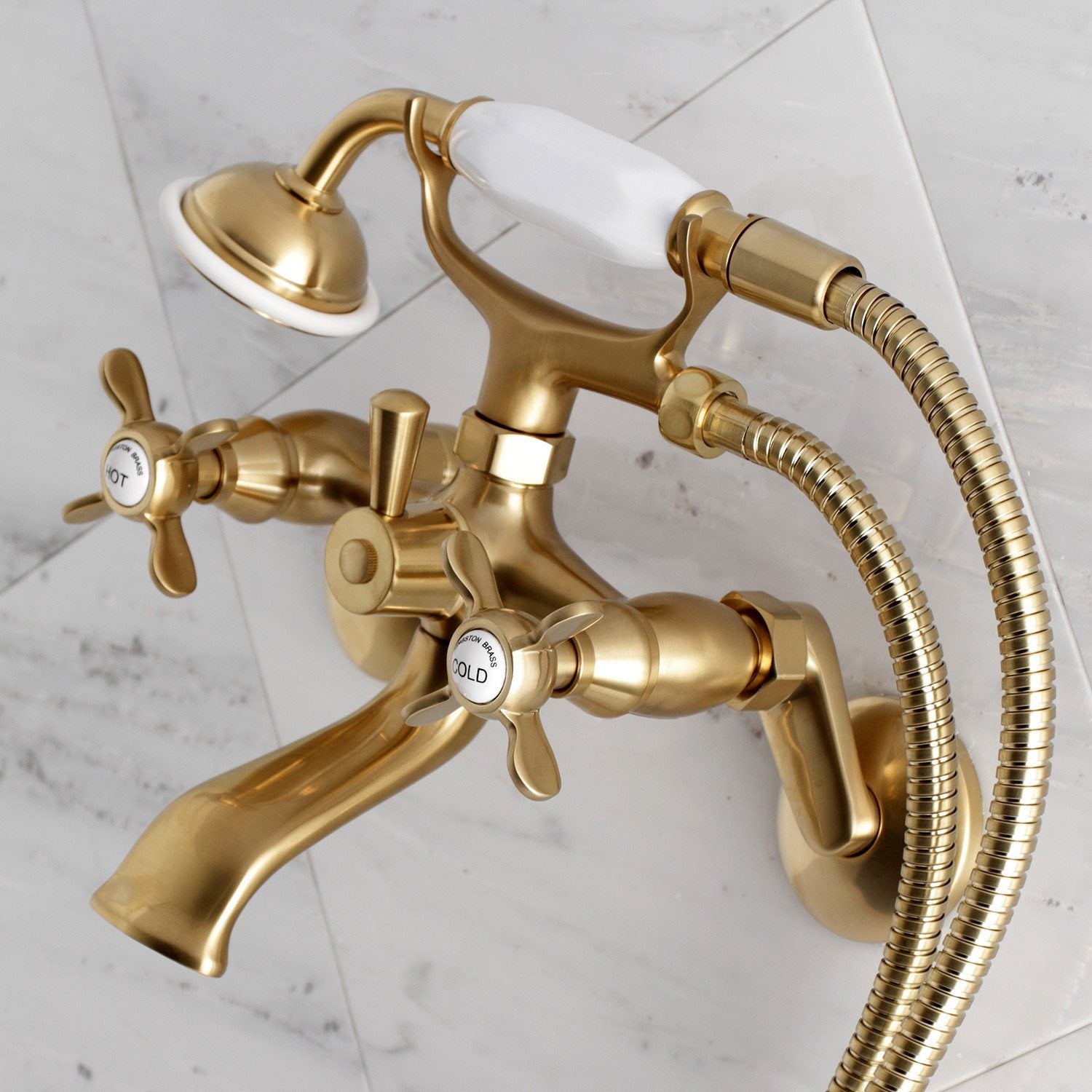 Essex 3-Handle 2-Hole Wall Mount Clawfoot Bathtub Faucet with Hand Shower - Vintage Style Brass Finish for Bathroom & Spa Relaxation
