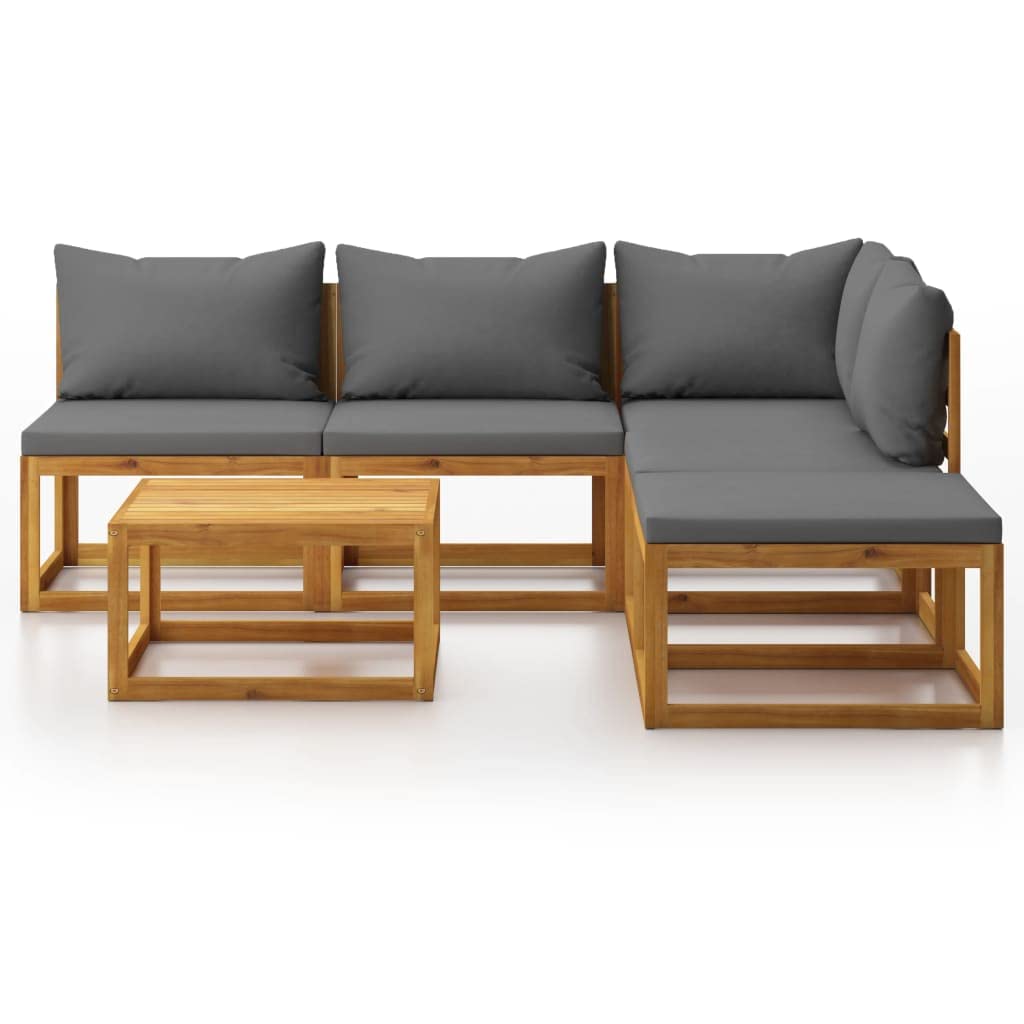 Premium 6-Piece Acacia Wood Outdoor Lounge Set with Dark Gray Cushions - Modern Patio Furniture with Coffee Table, Sofa & Ottoman - Weather-Resistant Garden Set for Backyard, Poolside or Terrace Relaxation