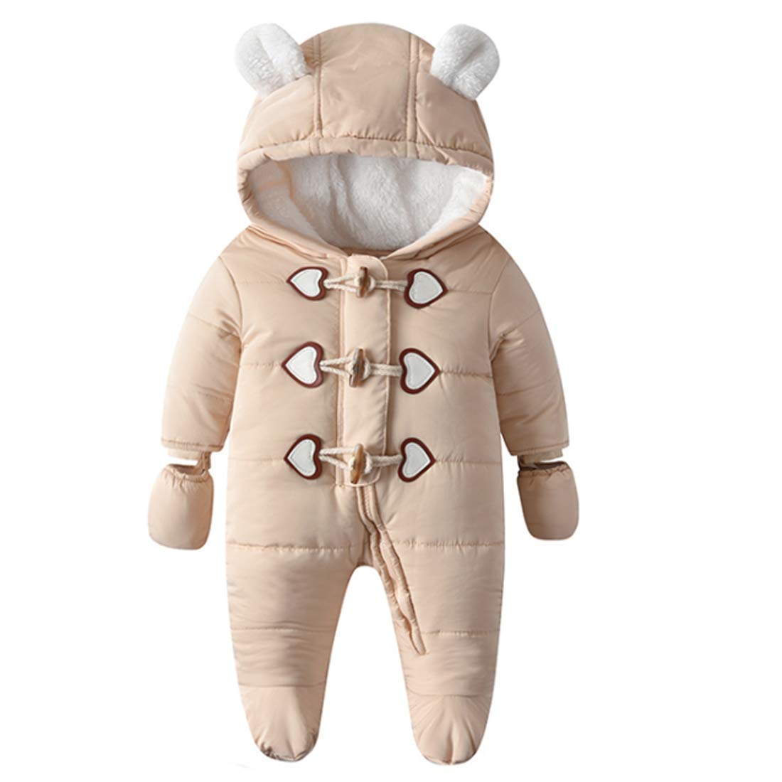 DINGDONG'S CLOSET Baby Winter Hooded Puffer Jacket Snowsuit with Gloves - Warm Cozy Outerwear for Boys & Girls - Perfect for Snow Play, Outdoor Activities & Cold Weather Protection
