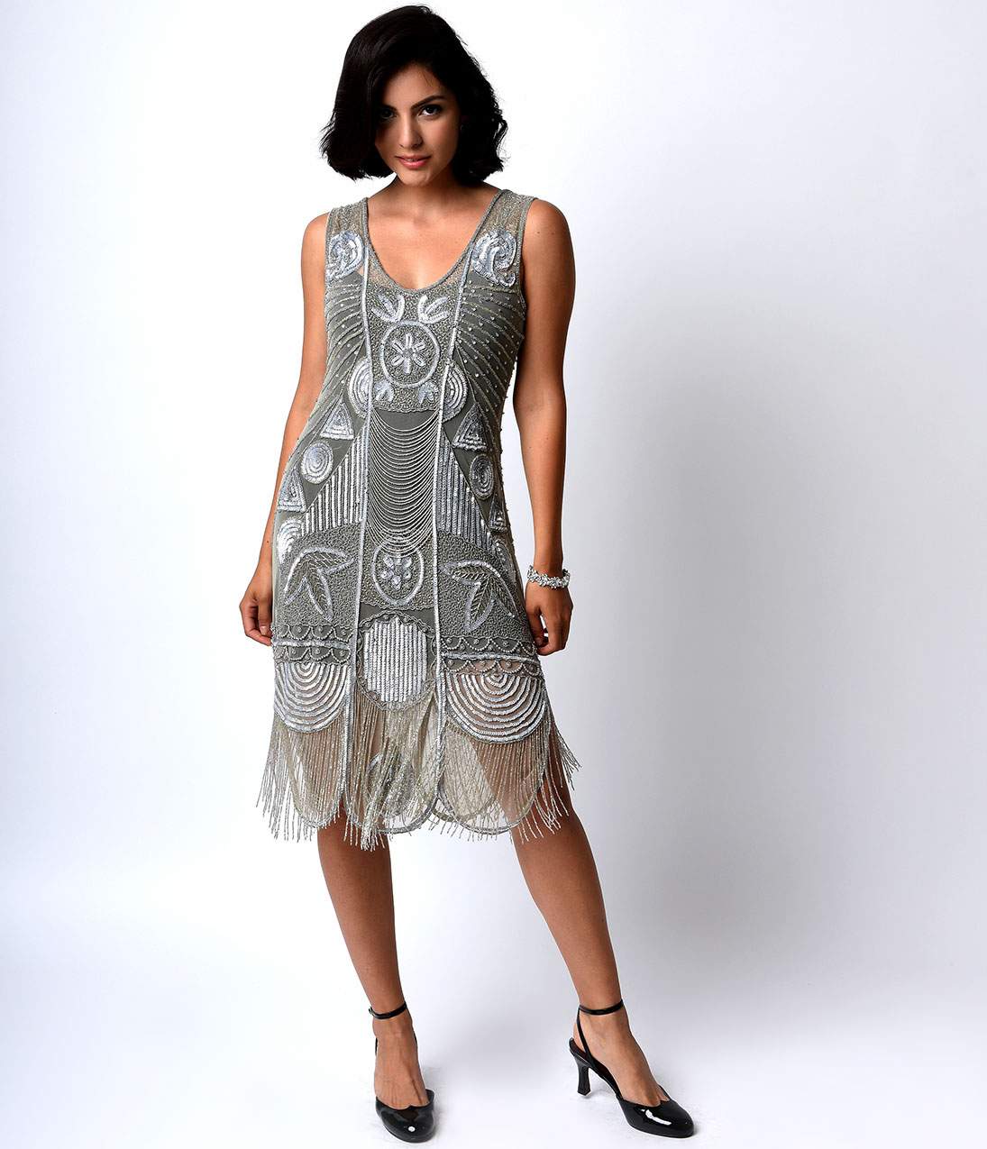 Vintage 1920s Silver Beaded Fringe Flapper Dress - Roaring 20s Gatsby Party Costume, Great Gatsby Themed Event, Speakeasy Outfit, Jazz Age Inspired Evening Gown