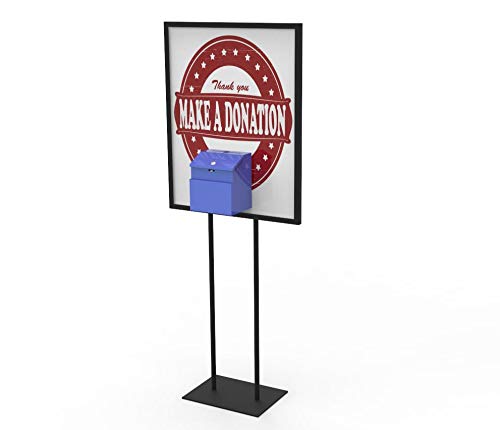 FixtureDisplays® Donation Poster Stand with Locking Metal Ballot Box - Chrome & Blue (Poster Not Included) - Perfect for Charity Events, Voting Stations & Fundraising Campaigns