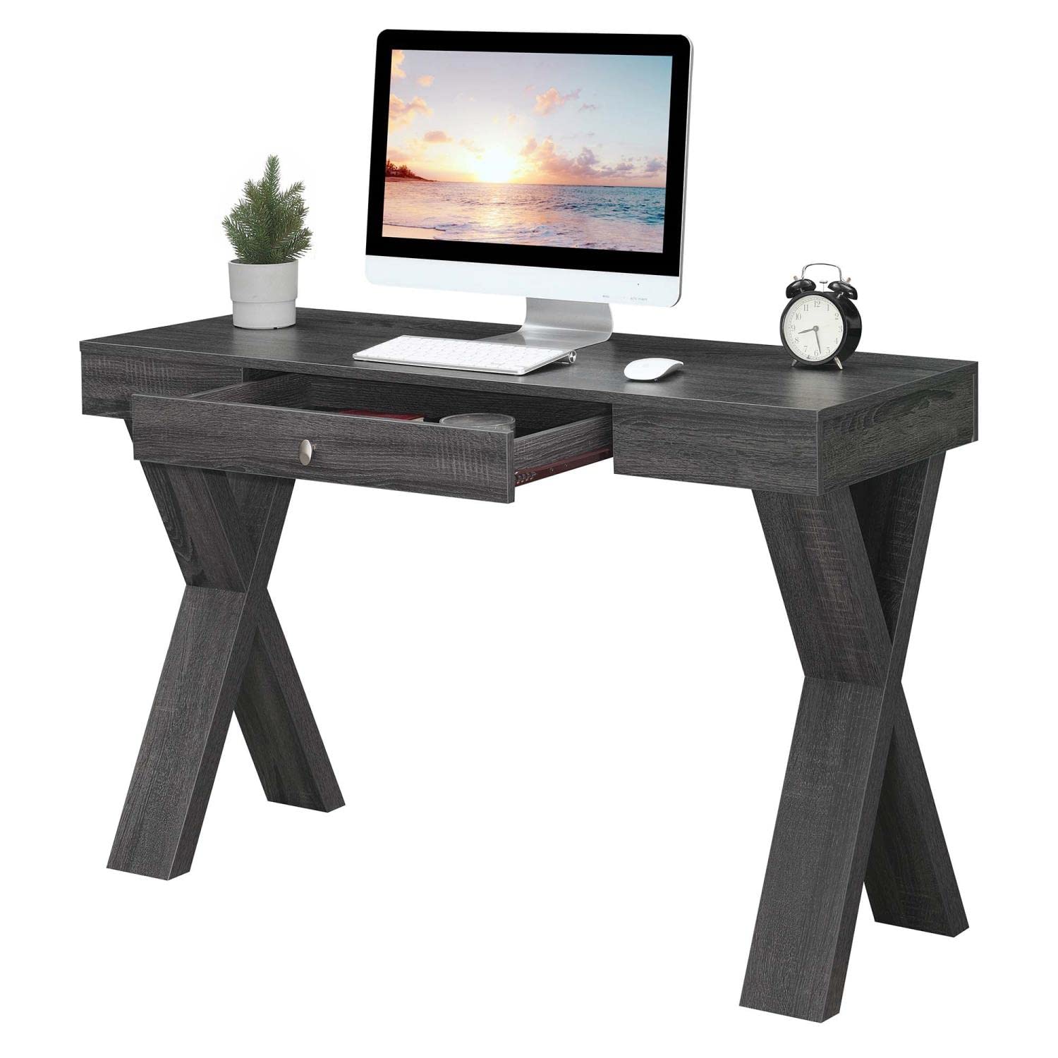 Convenience Concepts Newport 1 Drawer Desk in Weathered Gray - Compact Writing Desk for Home Office, Study Room & Small Spaces