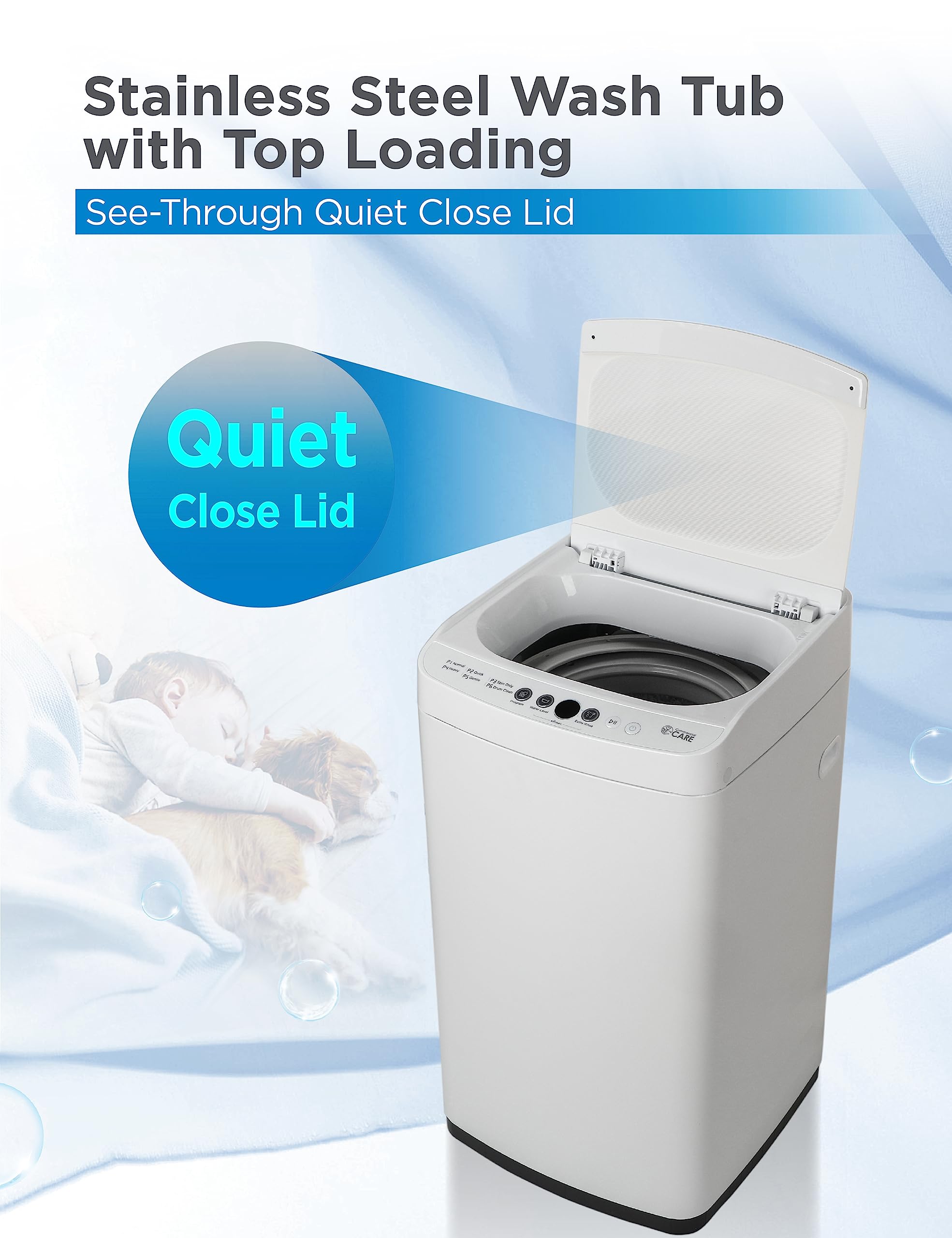 0.9 Cu. Ft. Portable Washing Machine - Compact Laundry Washer with 6 Wash Cycles & 3 Water Levels for Apartments, RVs, Camping & Small Spaces