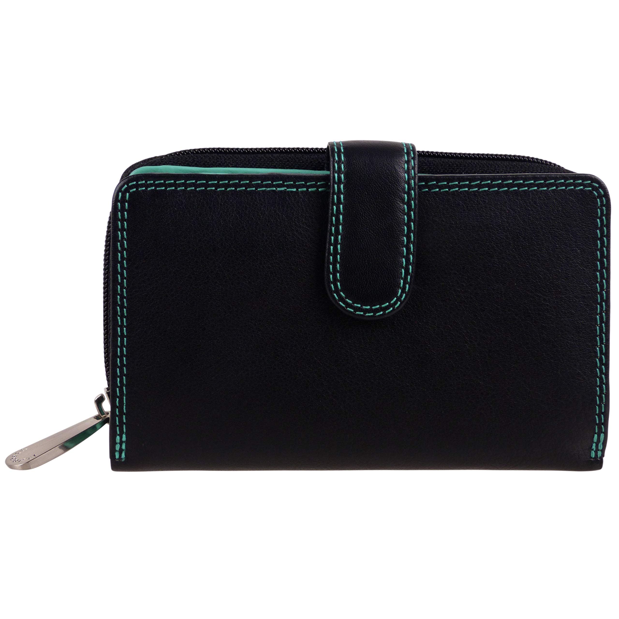 Women's Soft Leather & Aqua Two Tone Purse Wallet - Stylish Crossbody Bag for Everyday Use, Travel & Shopping