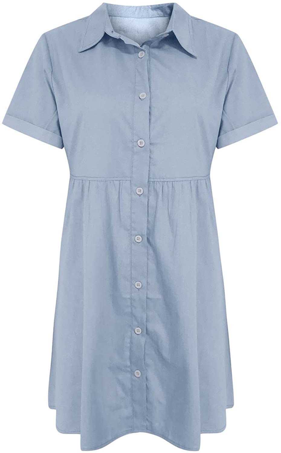 WEFIYERS Women's Casual Short Sleeve Button Down Shirt Dress - Turndown Collar Solid Color Summer Beach Dress | Perfect for Vacation, Office Wear & Everyday Outfits
