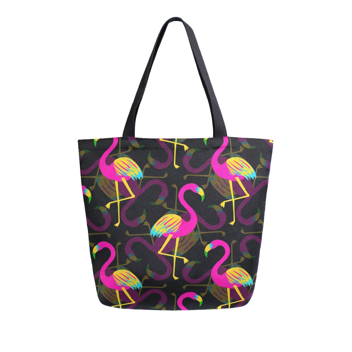 Stylish Top Handle Shoulder Tote Bag with Flamingo Print - 6 Standing Flamingos Design on Washed Canvas - Fashionable Women's & Girls' Handbag for Work, Travel, and Everyday Use
