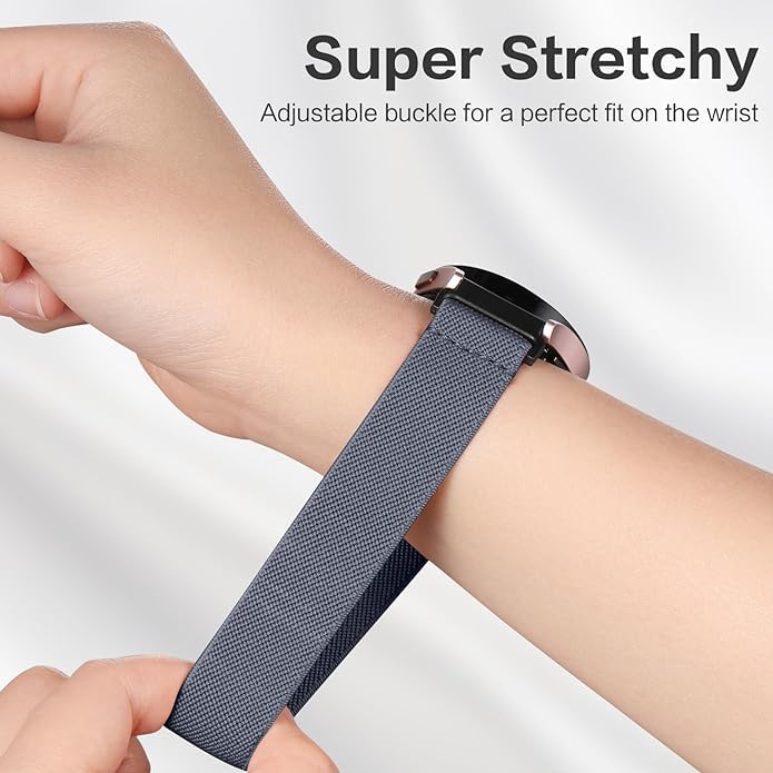 DaQin 4 Pack Stretchy Nylon Solo Loop Bands for Samsung Galaxy Watch 7/6/5/4/Classic/Active 2/Pro - 20mm Soft Adjustable Sport Strap - Perfect for Workouts, Running & Everyday Wear