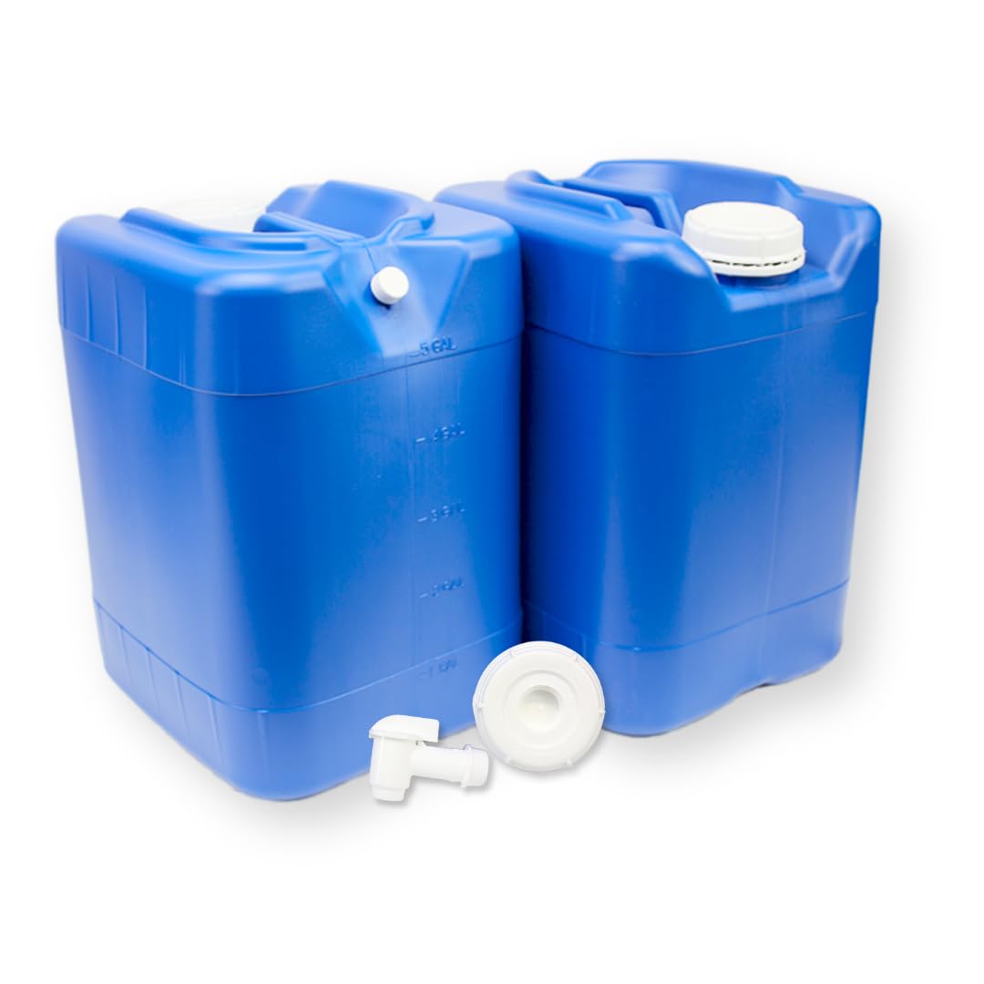 5-Gallon Stackable Water Storage Containers with Lids & Spigot - Emergency Water Supply for Camping, RV, Disaster Preparedness - Easy Fill, Durable & Portable - Perfect for Outdoor Adventures, Survival Kits & Emergency Preparedness (Set of 2)