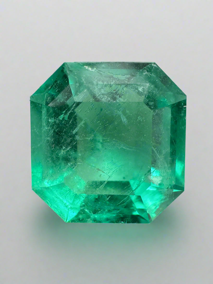 6.76 Carat 12x11.5mm Glowing Green Natural Loose Colombian Emerald Gemstone - Asscher Cut for Jewelry Making, Engagement Rings & Luxury Gifts
