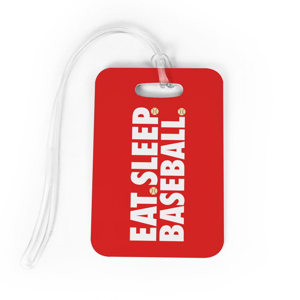Custom Baseball Luggage Tag - Personalized Eat Sleep Baseball Bag Tag with Info on Back - Medium Size in Red - Perfect for Travel, Sports Fans & Baseball Enthusiasts
