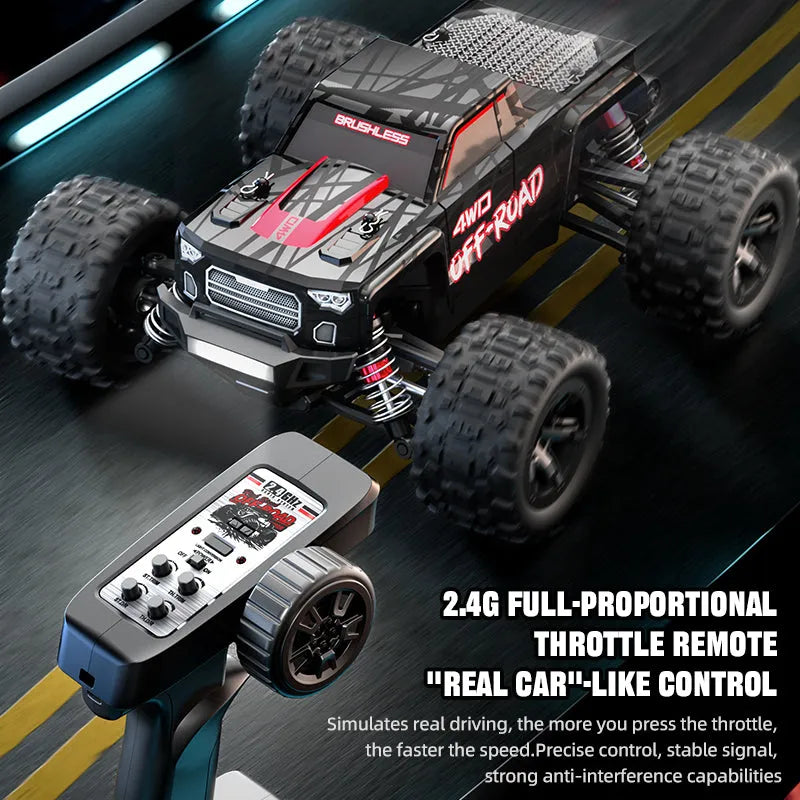 JJRC C8811 1/20 Scale RC Car - 4WD High Speed 40km/h Off Road Climbing Truck with Brushless Motor, LED Lights (Black/Red) - Ready to Run for Outdoor Racing & Backyard Adventure