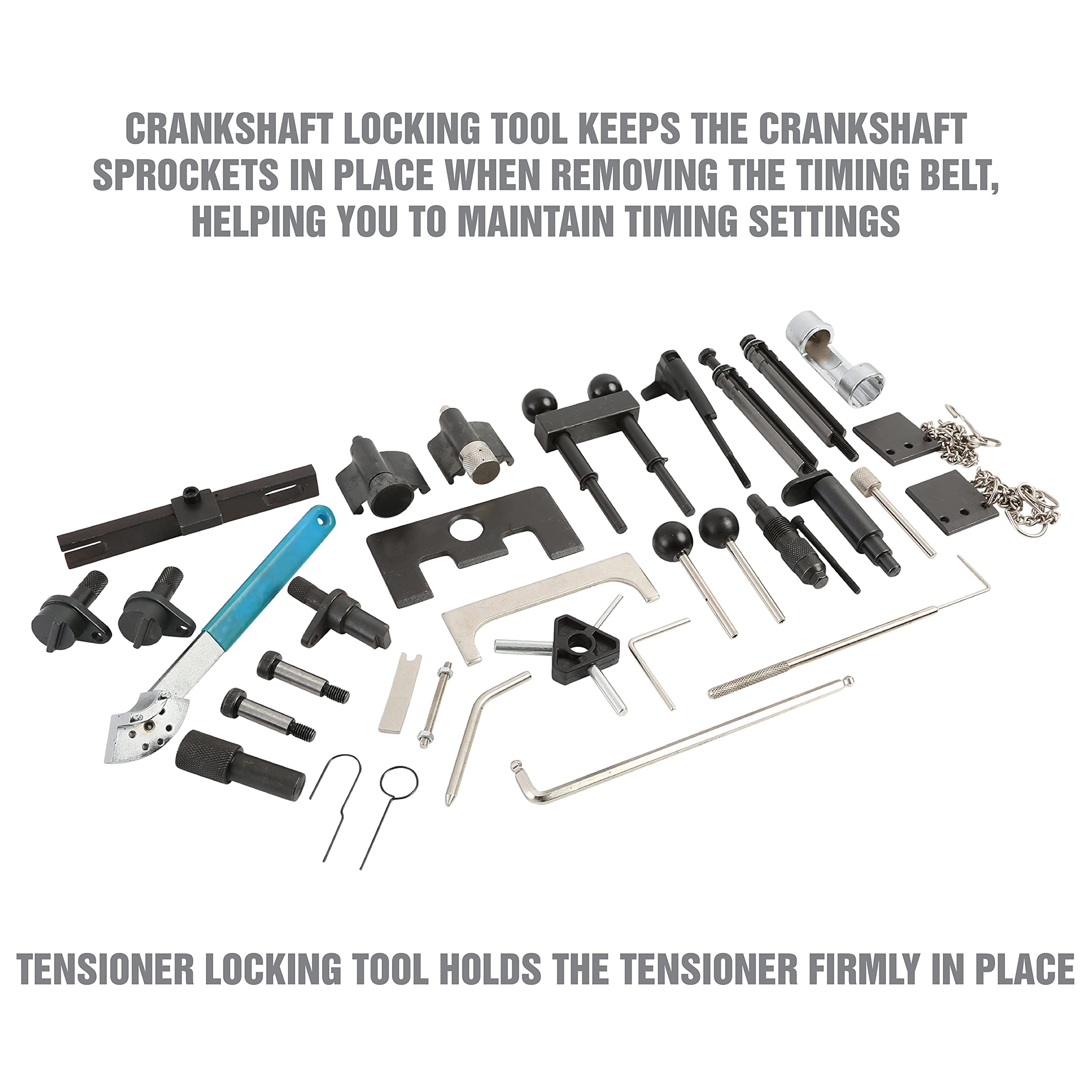 OEMTOOLS 27404 37-Piece Engine Timing Tool Kit for VW Audi VAG - Includes Belt Tensioner, Cam Pulley Holder & Camshaft Adjuster - Professional Automotive Repair Tool Set for Timing Belt Replacement & Engine Maintenance