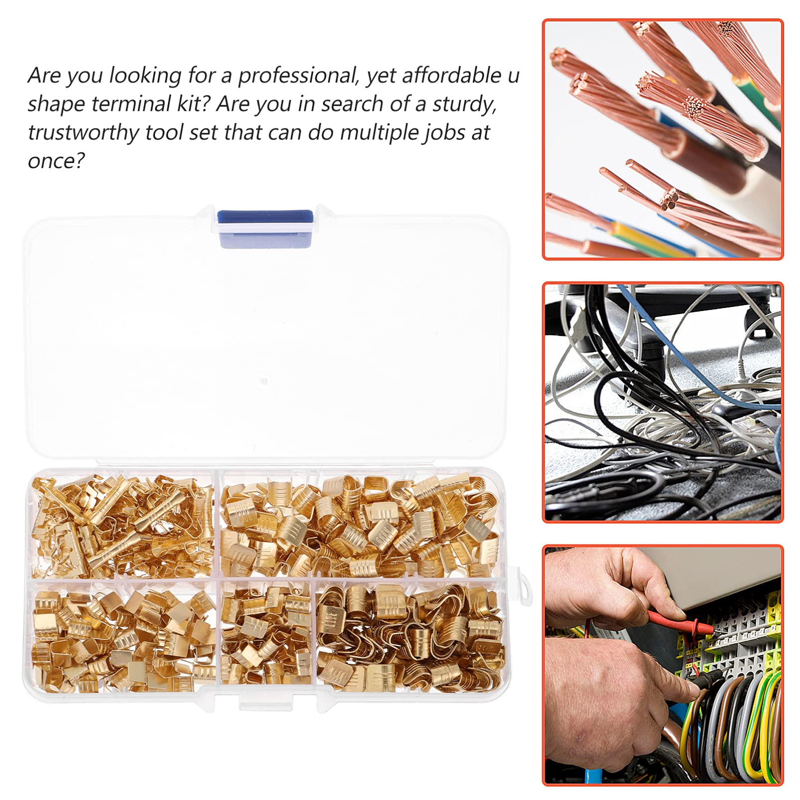 500pcs U-Shaped Copper Wire Terminals - Electrical Connectors Kit for DIY, Auto, and Home Wiring Projects | High Conductivity, Durable, and Secure Connection