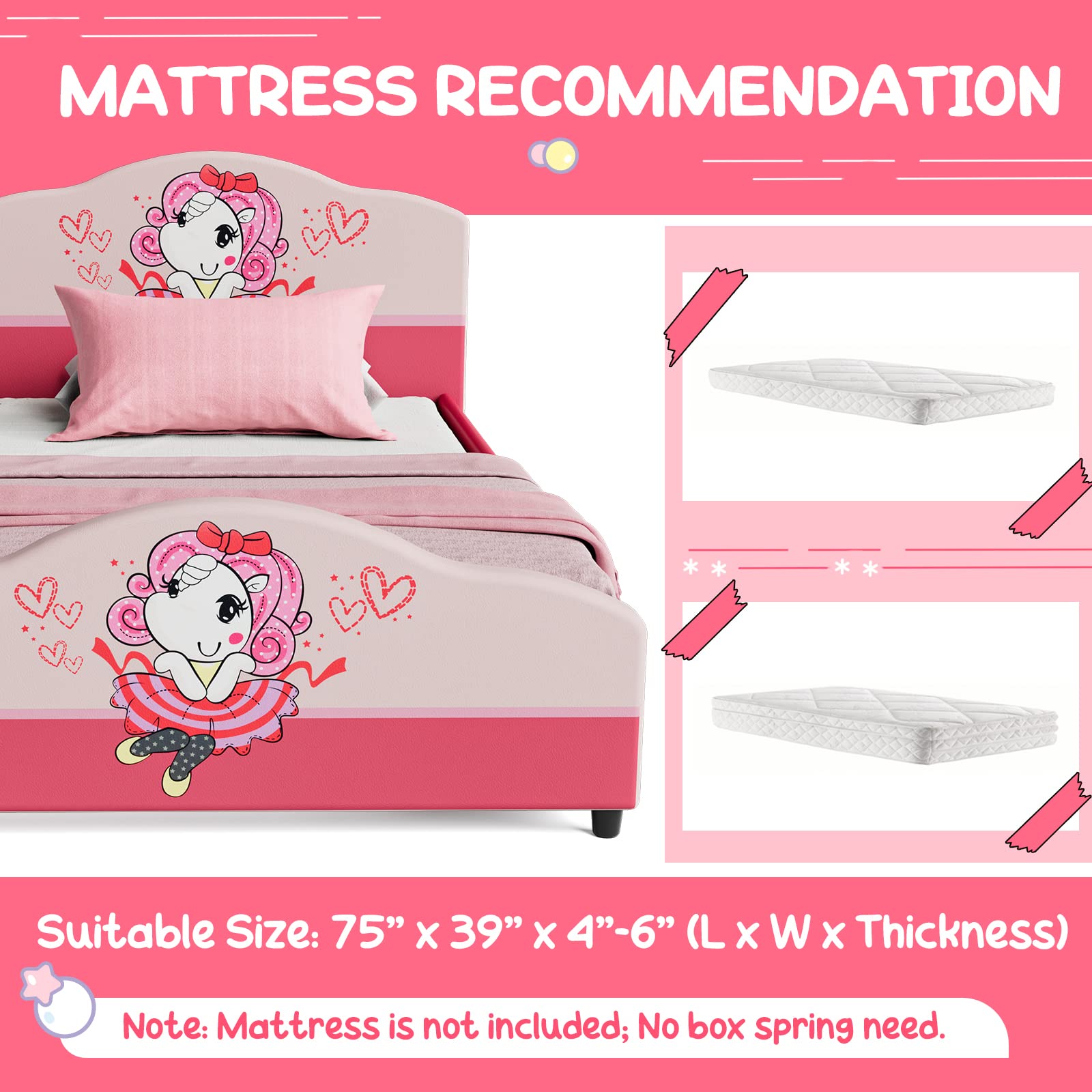 HONEY JOY Twin Bed Frame for Kids - Sturdy Wooden Platform Bed with Headboard & Slat Support, No Box Spring Needed - Perfect for Boys & Girls Bedrooms - Fits Standard Twin Mattress - Ideal for Toddler Rooms, Sleepovers & Kids' Bedroom Decor