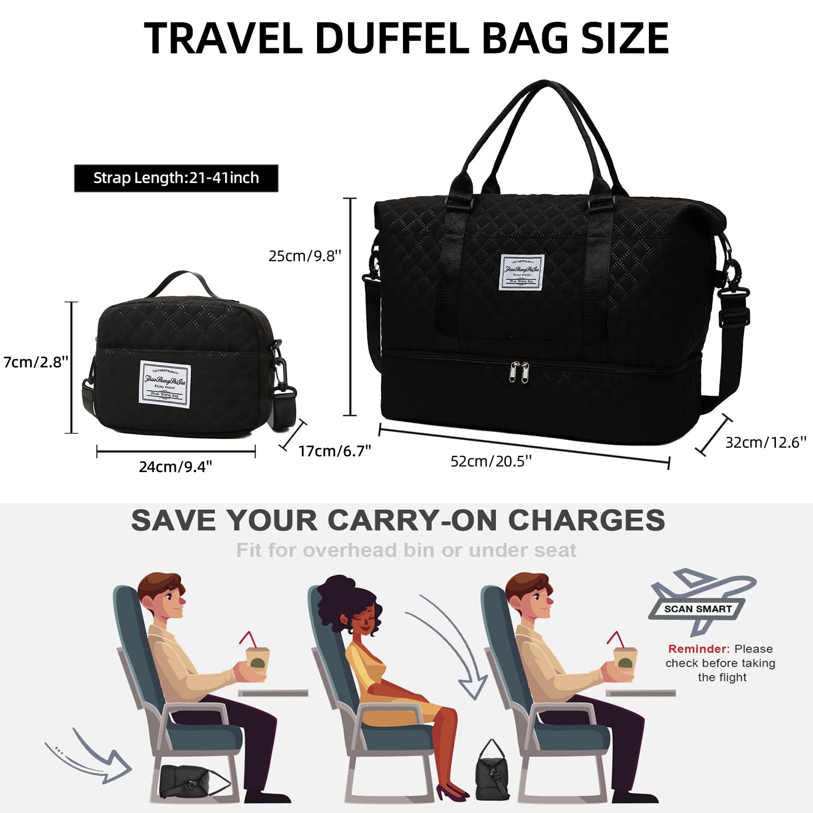 Women's Weekender Duffle Bag with Shoe Compartment - Gym & Travel Carry On for Overnight Trips
