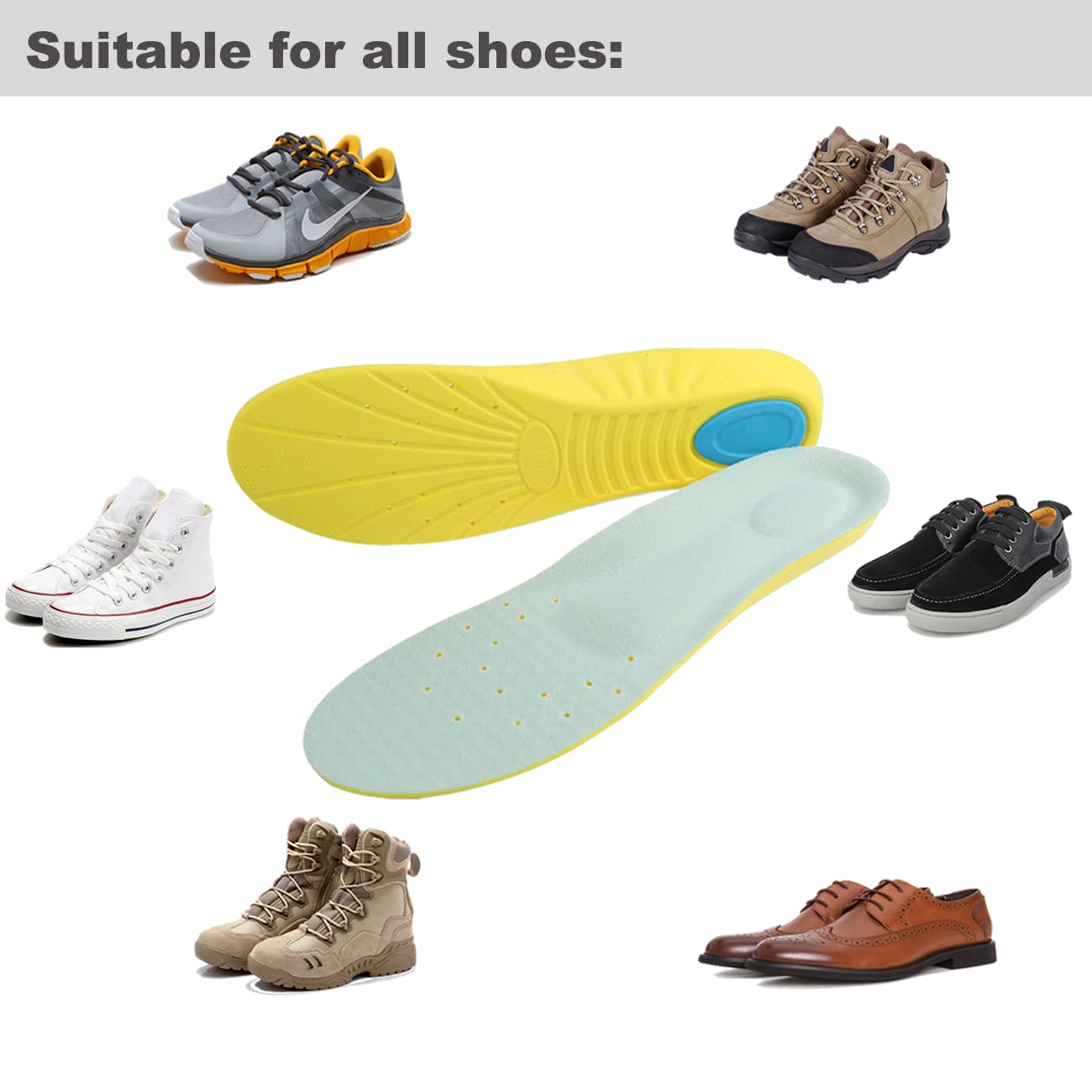 Premium Memory Foam Shoe Insoles for Women, Men & Kids - Arch Support, Cushioning & Shock Absorption to Relieve Foot Pain (Size S: Women 5-6/Kids 2-5) - Perfect for Running, Walking & Daily Comfort