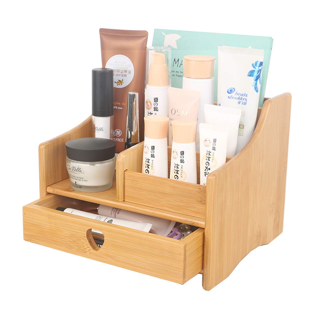 Premium Wooden Makeup Organizer with 2-Tier Storage & Drawers - Cosmetic Jewelry Perfume Mask Organizer for Dresser, Bedroom & Bathroom | Perfect for Vanity, Travel & Gift Giving