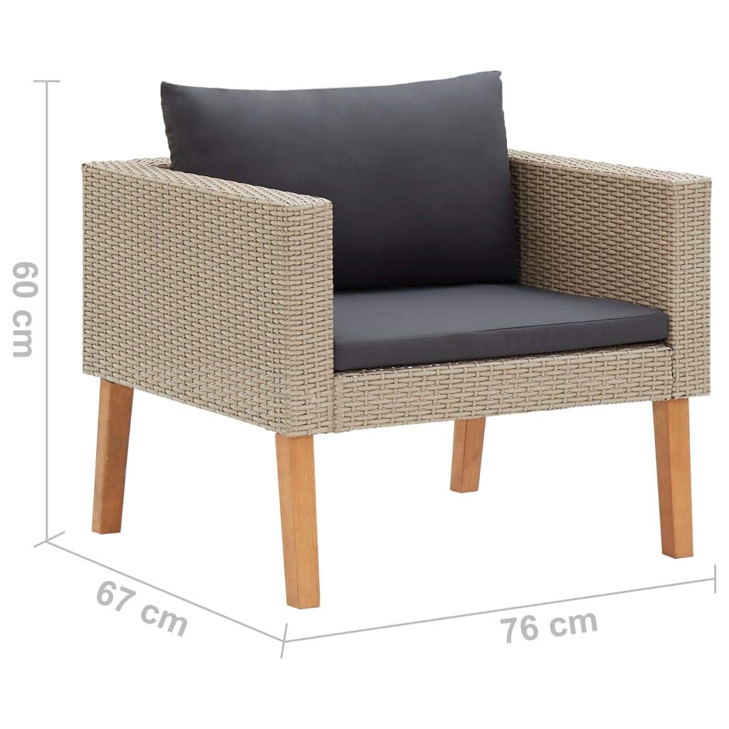Single Patio Sofa with Cushions - Beige Poly Rattan Outdoor Furniture for Garden, Balcony, and Poolside Relaxation