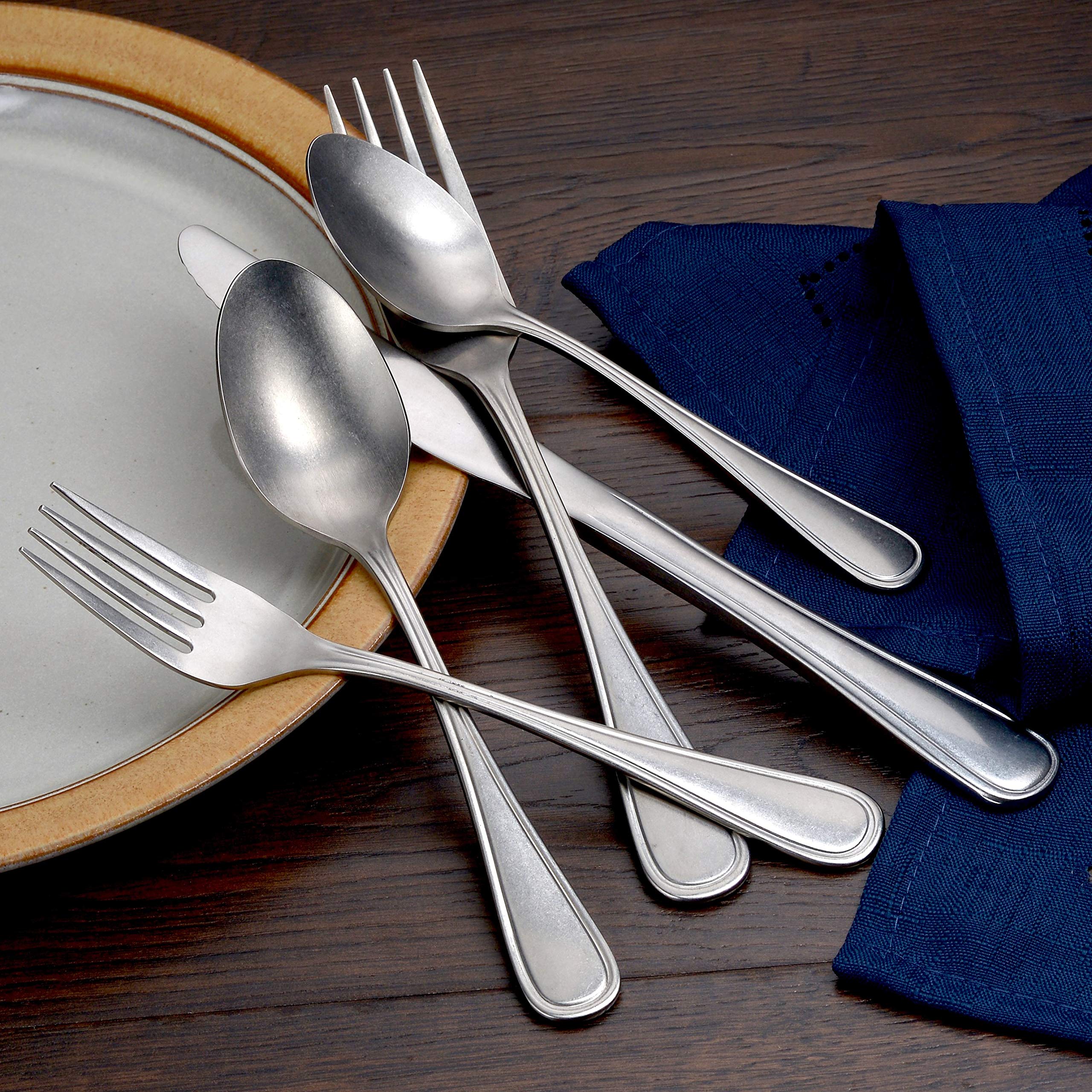 Liberty Tabletop 45-Piece Stainless Steel Flatware Set - Industrial Rim Design, Service for 8, Includes Knives, Forks & Spoons - Made in USA - Perfect for Restaurants, Weddings & Dinner Parties