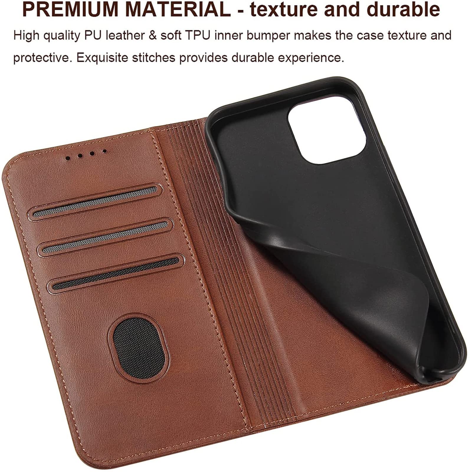 Premium PU Leather Wallet Case with Card Holder & Kickstand for iPhone 13 Pro Max - Built-in Magnetic Closure Flip Folio Cover (Coffee Brown) | Perfect for Business, Travel & Everyday Protection