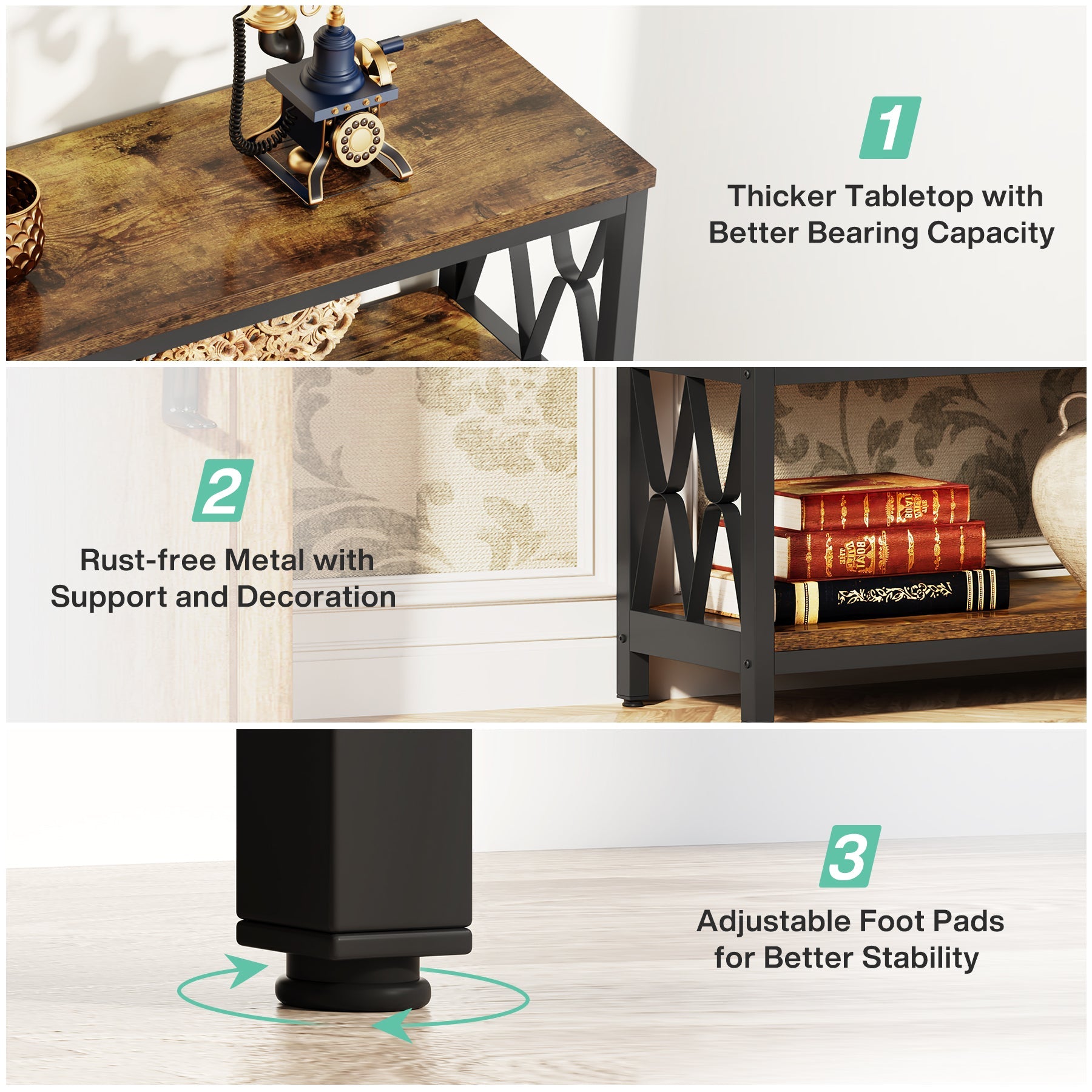 3-Tier Industrial Console Table - 70.9
