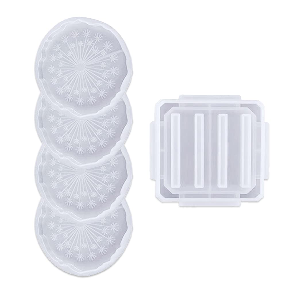 5PCS Epoxy Resin Coaster Molds with Storage Box - Premium Silicone Coaster Molds for DIY Resin Casting, Cup Mats & Home Decor (Dandelion Design) - Perfect for Crafting Unique Drink Coasters, Gifts & Table Decorations