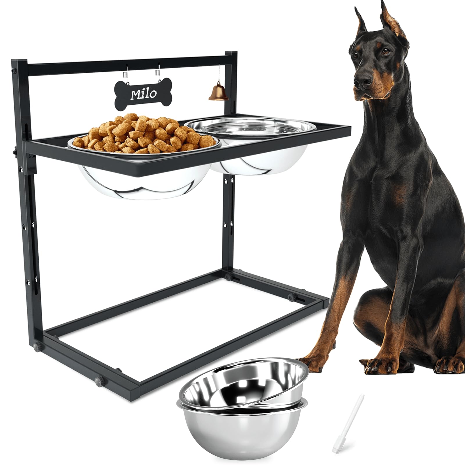 SHAINFUN Adjustable Height Elevated Dog Feeder Stand with 3000ML Stainless Steel Bowls - Perfect for Large Breed Dogs, Improves Posture & Digestion - Ideal for Home, Kitchen or Outdoor Use