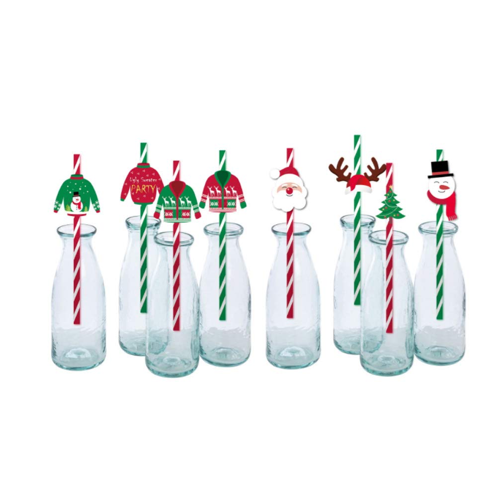 DOITOOL 36 Pcs Biodegradable Paper Straws for Christmas Party - Eco-Friendly Disposable Drinking Straws for Beverages, Cocktails, and Holiday Celebrations
