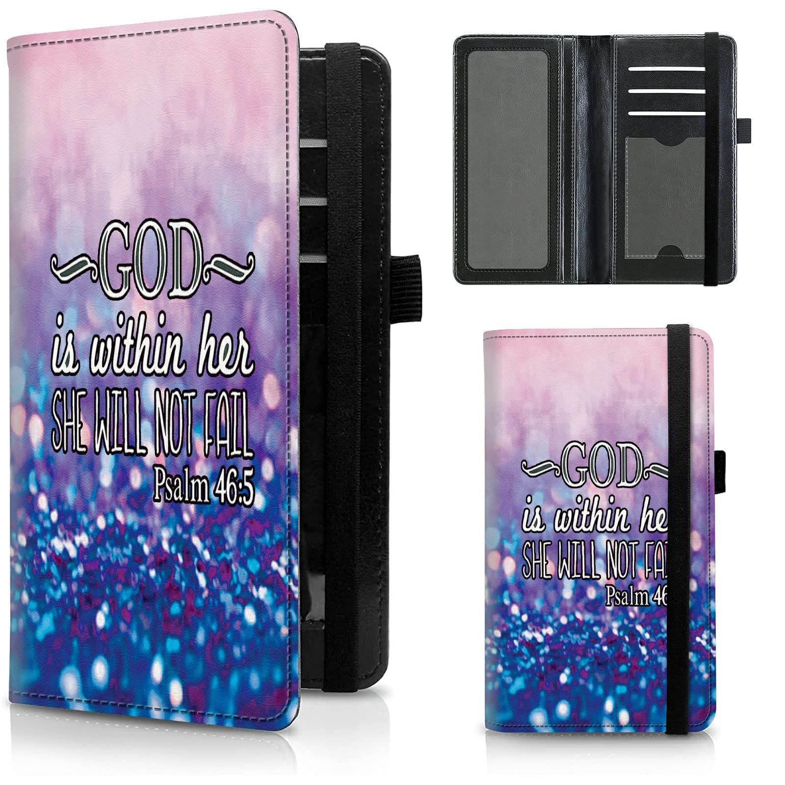 Christian Checkbook Cover - Pink Purple Glitter Leather with RFID Blocking for Bible Verse Lovers - Church & Daily Use