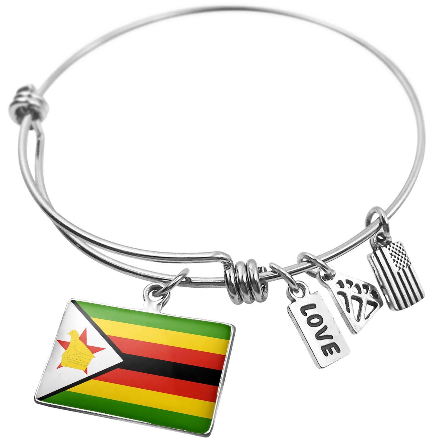 Expandable Wire Bangle Bracelet with Zimbabwe Flag Design - Adjustable African Style Jewelry for Women, Men - Perfect for Cultural Events, Travel & Patriotic Fashion