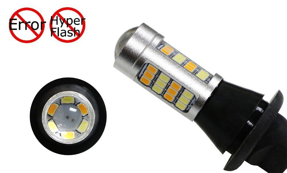 2-Pack 42 SMD 7440 Switchback LED Bulbs - White/Amber Dual Color for Daytime Running Lights & Turn Signals - Perfect for Cars, Trucks, SUVs & Motorcycles