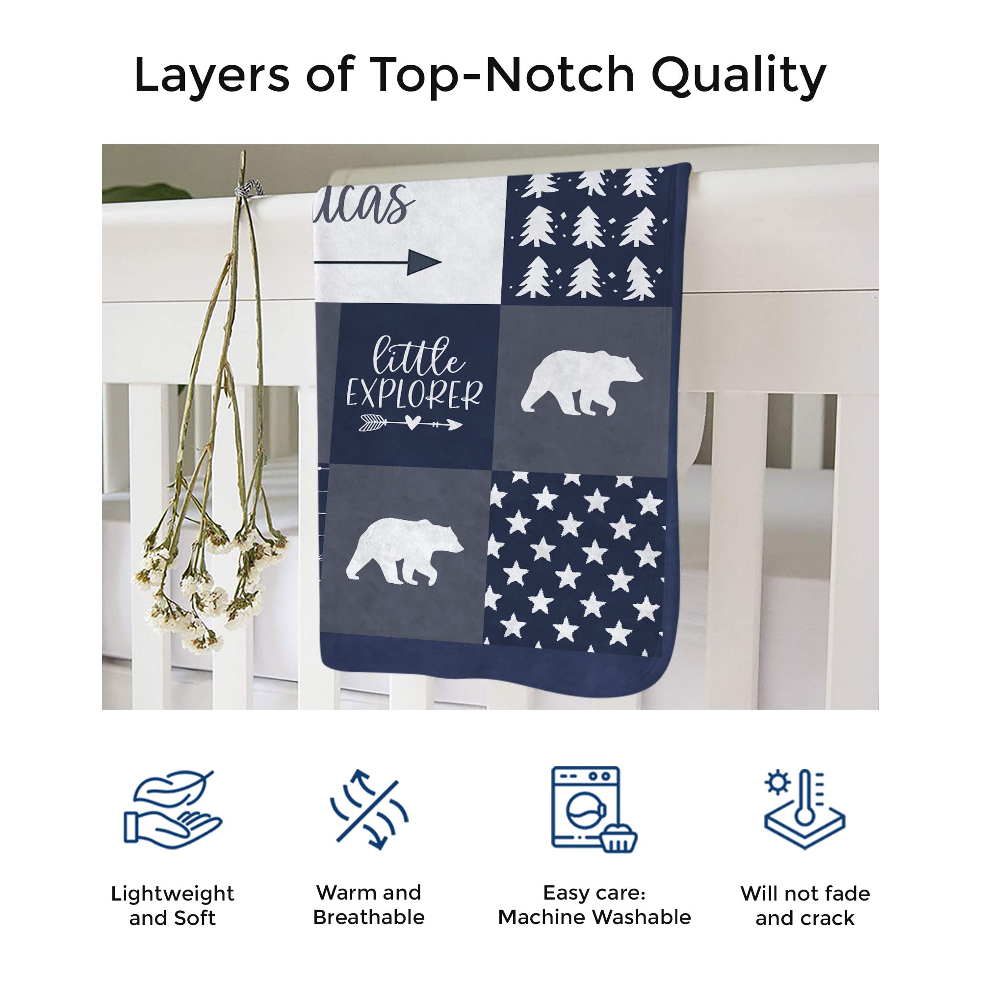Personalized Woodland Baby Blanket for Boys - Custom Name Fleece Blanket, Soft Newborn Gift for Baby Showers & Nursery Decor | MDPrints
