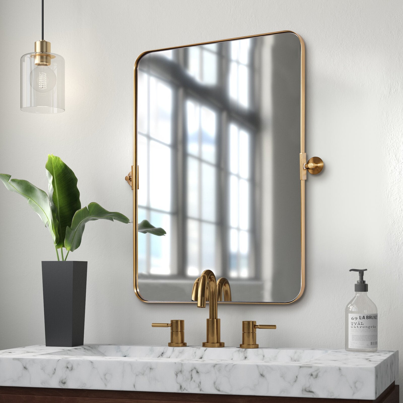 Modern Gold Tilting Rectangle Pivot Mirror - Stainless Steel Frame Bathroom Wall Mirror for Vanity, Makeup & Home Decor - Perfect for Small Spaces & Modern Interiors
