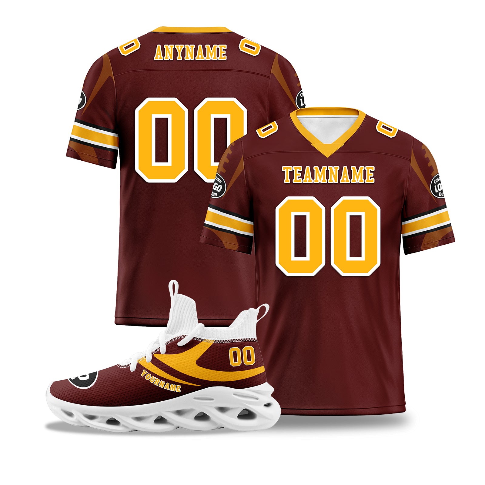Custom Crimson Washington Football Jersey & Sports Shoes Combo - Personalized NFL Fan Gear - Perfect for Game Day, Tailgating & Sports Enthusiasts