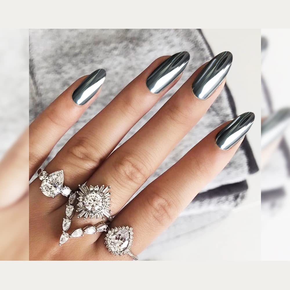 PrettyDiva Silver Chrome Nail Powder - Rose Gold & Pink Mirror Effect Nail Art Pigment | Metallic Shine Manicure Chrome Powder for Nail Extensions, Acrylic Nails & DIY Nail Designs | Perfect for Salon, Home Use & Special Occasions